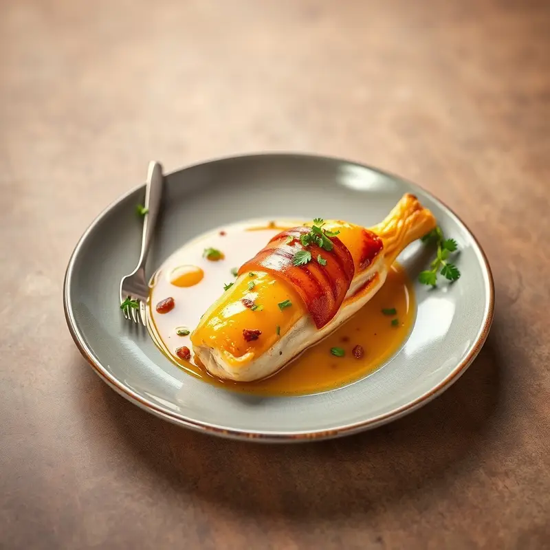 Gebackene Ente mit Gemüse und Erdnusssauce