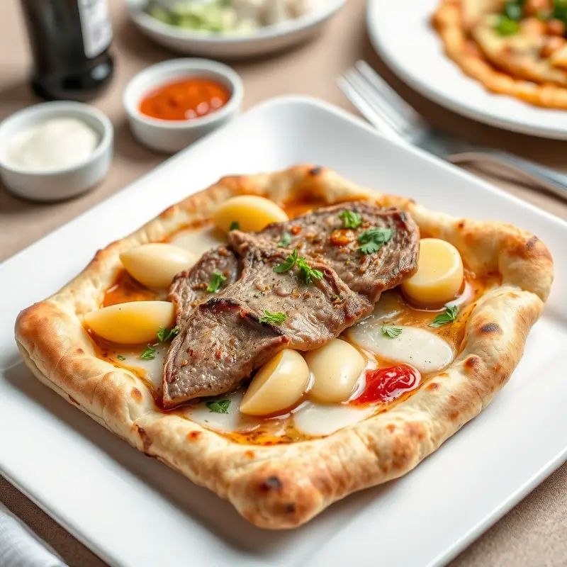 Gebackenes Hühnerfleisch mit Pilzen, Bambus, Soja und Süß-Sauer-Sauce